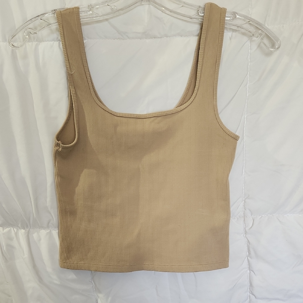 Abercrombie & Fitch Tan Ribbed Crop Tank Top